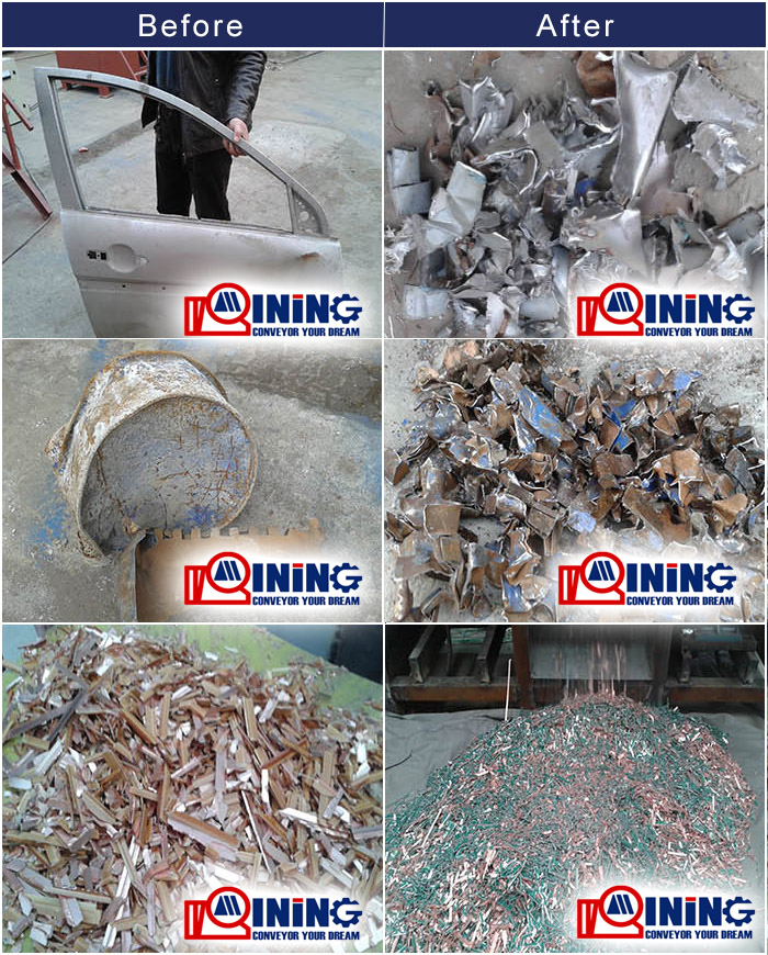 Metal shredder before and after